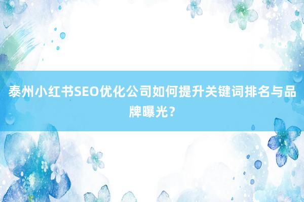 泰州小红书SEO优化公司如何提升关键词排名与品牌曝光？