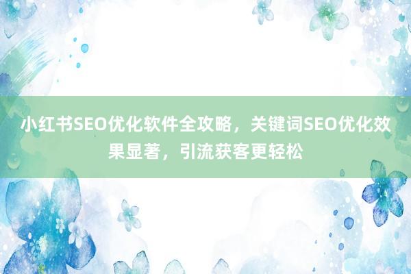 小红书SEO优化软件全攻略，关键词SEO优化效果显著，引流获客更轻松