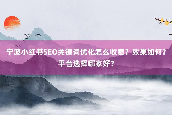 宁波小红书SEO关键词优化怎么收费？效果如何？平台选择哪家好？