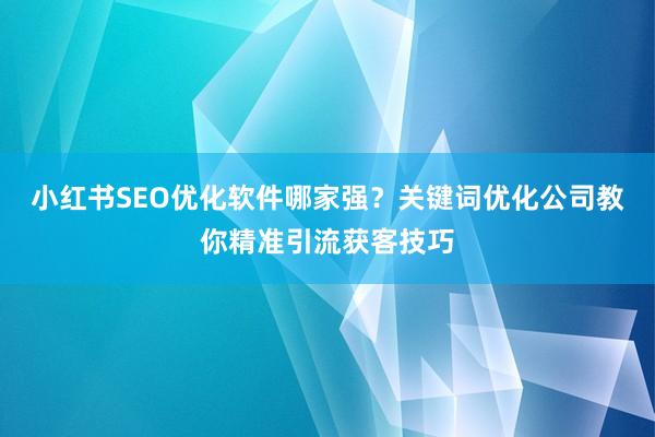 小红书SEO优化软件哪家强？关键词优化公司教你精准引流获客技巧