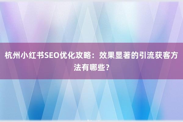 杭州小红书SEO优化攻略：效果显著的引流获客方法有哪些？