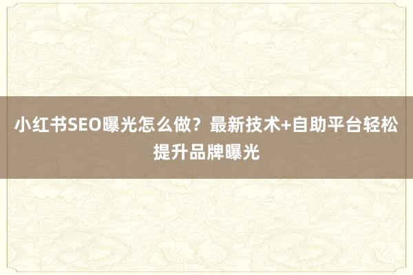 小红书SEO曝光怎么做？最新技术+自助平台轻松提升品牌曝光