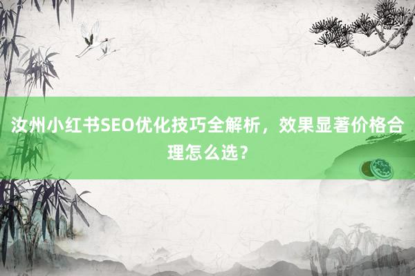 汝州小红书SEO优化技巧全解析，效果显著价格合理怎么选？
