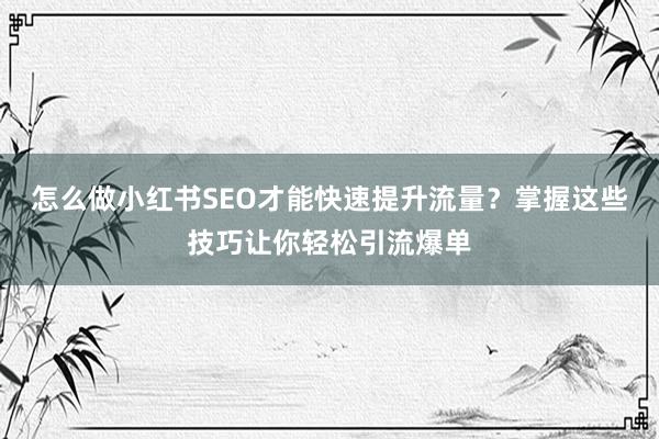 怎么做小红书SEO才能快速提升流量？掌握这些技巧让你轻松引流爆单