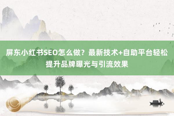 屏东小红书SEO怎么做？最新技术+自助平台轻松提升品牌曝光与引流效果