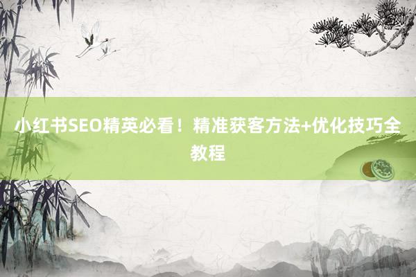 小红书SEO精英必看！精准获客方法+优化技巧全教程