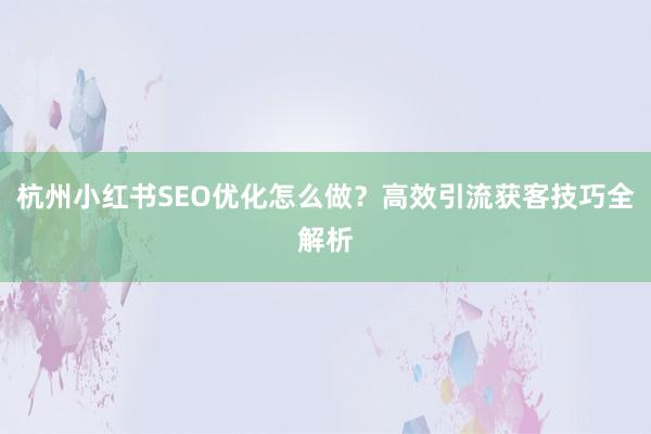 杭州小红书SEO优化怎么做？高效引流获客技巧全解析