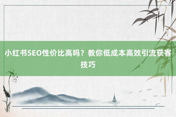 小红书SEO性价比高吗？教你低成本高效引流获客技巧
