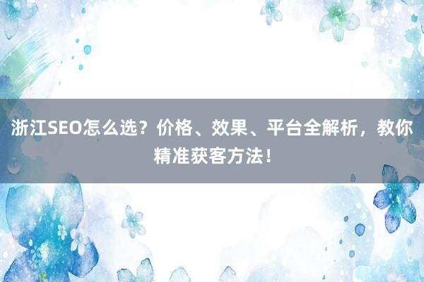 浙江SEO怎么选？价格、效果、平台全解析，教你精准获客方法！